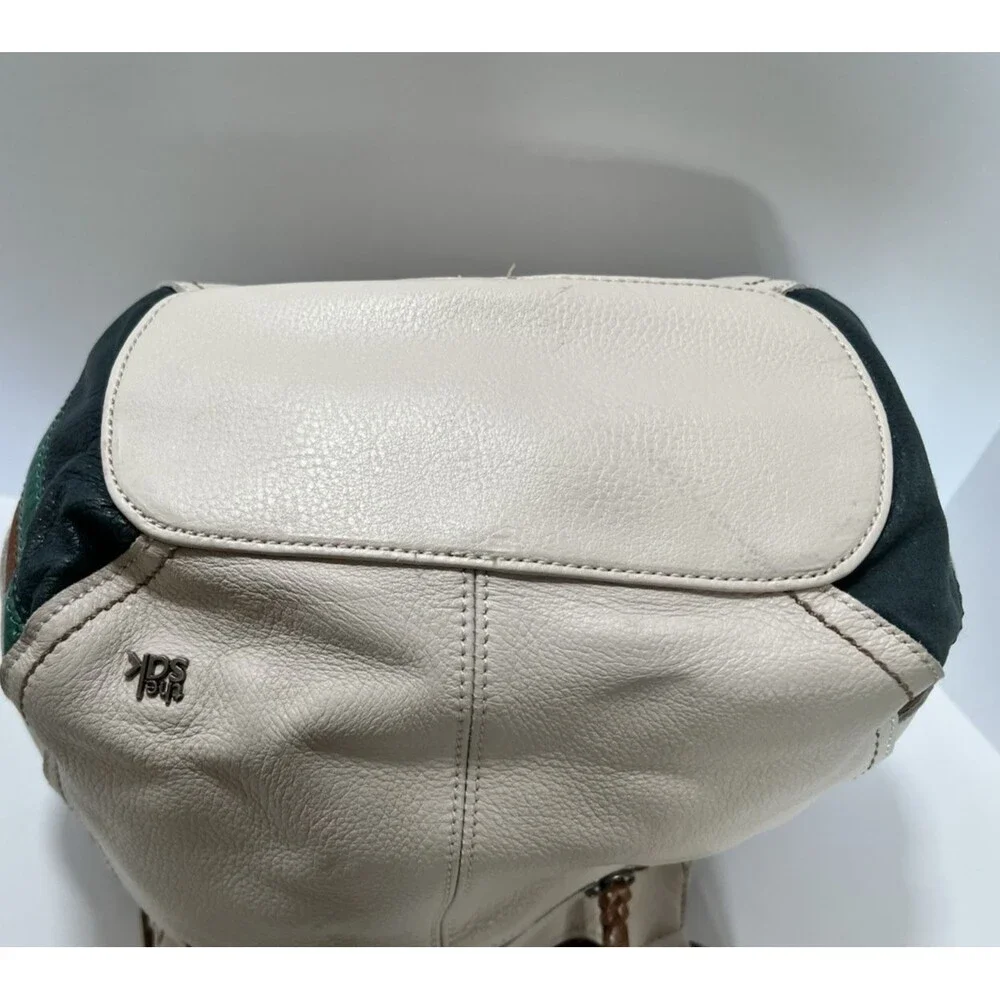 The Sak Kendra Leather Satchel Bag Cream Tan Blue Green Colorblock NWT 1990's
